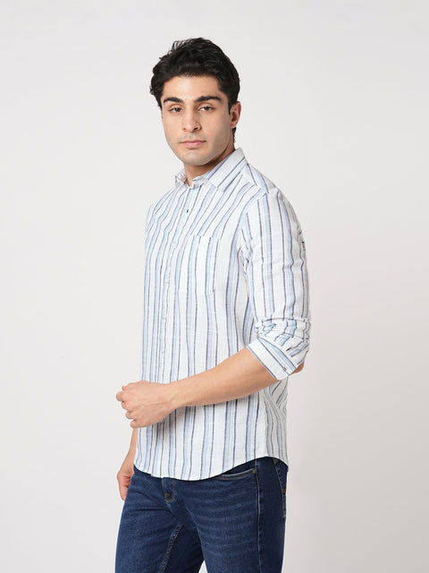 WHITE STRIPED TAILORED FIT COTTON SHIRT-Shirt - 251133741