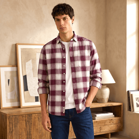 WINE CHECKERED COTTON SHIRT-Shirt - 251133695