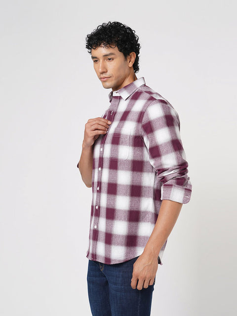 WINE CHECKERED COTTON SHIRT-Shirt - 251133695