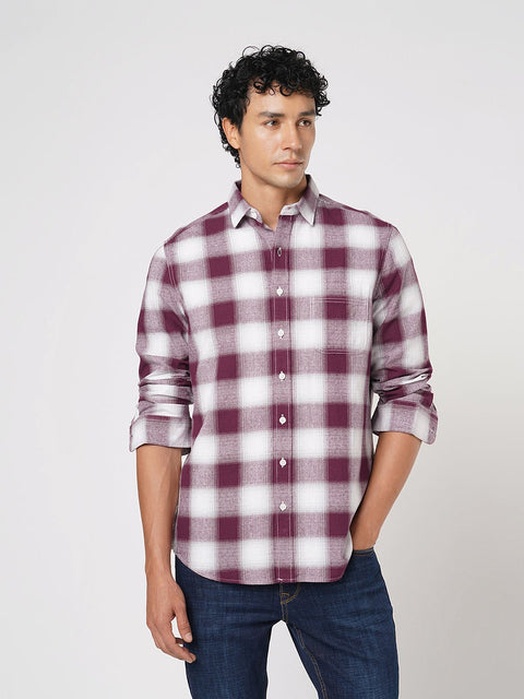 WINE CHECKERED COTTON SHIRT-Shirt - 251133695