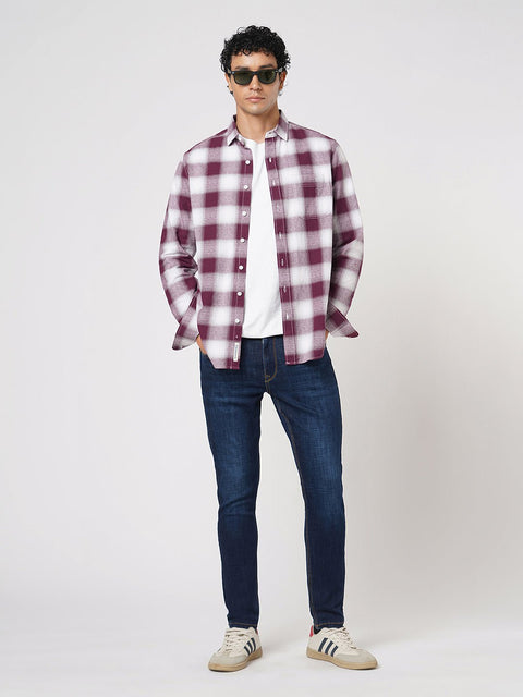 WINE CHECKERED COTTON SHIRT-Shirt - 251133695