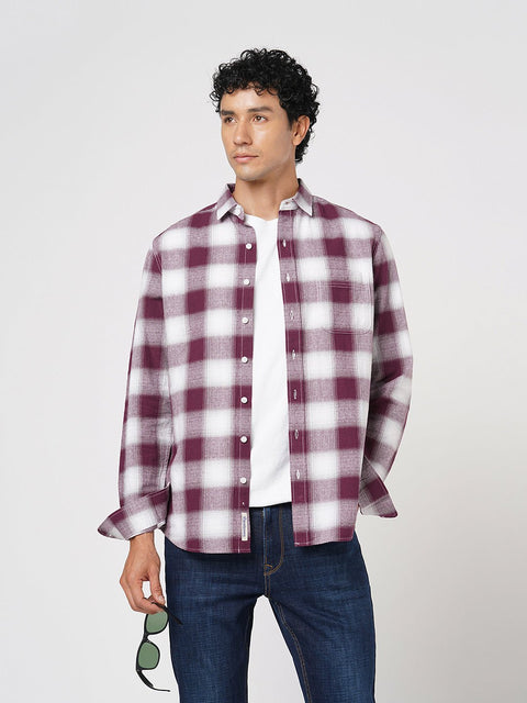 WINE CHECKERED COTTON SHIRT-Shirt - 251133695
