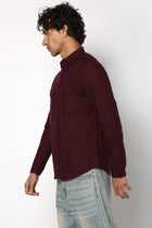 Wine Double Pocket Solid Shirt - Shirt - 241129607