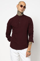 WINE PLAIN MANDARIN COLLAR KURTA - Kurta - 240120031