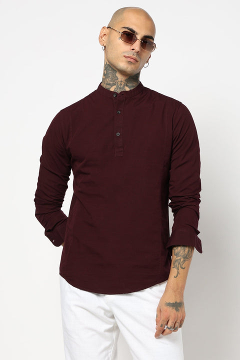 WINE PLAIN MANDARIN COLLAR KURTA - Kurta - 240120031