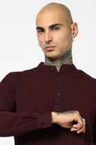 WINE PLAIN MANDARIN COLLAR KURTA - Kurta - 240120031