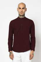 WINE PLAIN MANDARIN COLLAR KURTA - Kurta - 240120031