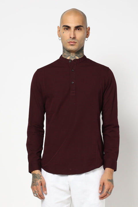 WINE PLAIN MANDARIN COLLAR KURTA - Kurta - 240120031