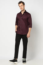 Wine Solid Satin Shirt - Shirt - 250631602