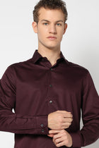 Wine Solid Satin Shirt - Shirt - 250631602