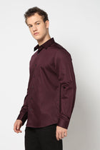 Wine Solid Satin Shirt - Shirt - 250631602