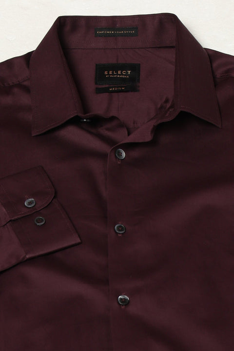 Wine Solid Satin Shirt - Shirt - 250631602
