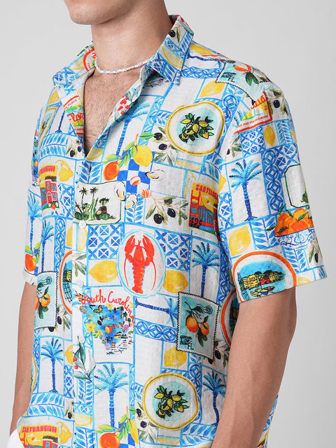 YELLOW PRINTED RELAXED DOBBY SHIRT-Shirt - 251134156