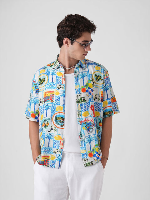 YELLOW PRINTED RELAXED DOBBY SHIRT-Shirt - 251134156