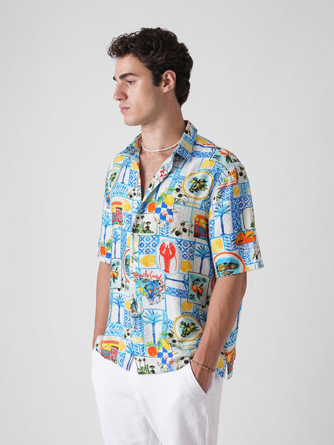 YELLOW PRINTED RELAXED DOBBY SHIRT-Shirt - 251134156