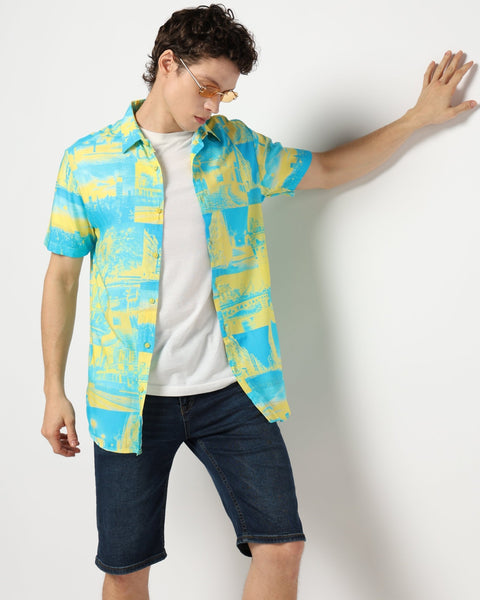 YELLOW PRINTED SPORTS MENS SHIRT-Shirt - 230725328