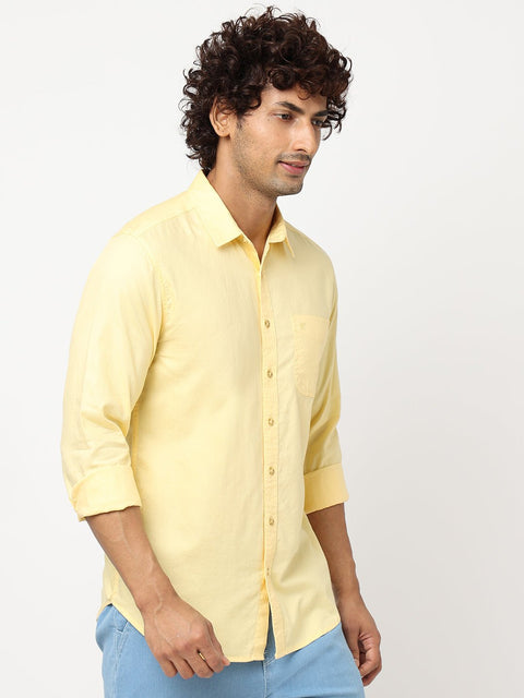 Yellow Solid Cotton Shirt - Shirt - 230324382