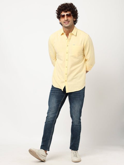 Yellow Solid Cotton Shirt - Shirt - 230324448