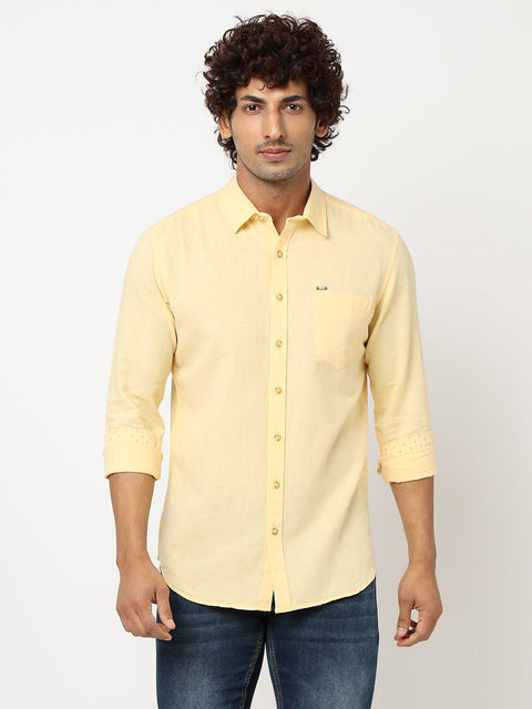 Yellow Solid Cotton Shirt - Shirt - 230324448