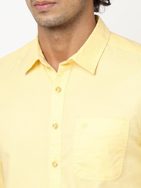 Yellow Solid Cotton Shirt - Shirt - 230324382