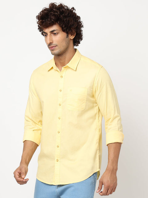 Yellow Solid Cotton Shirt - Shirt - 230324382