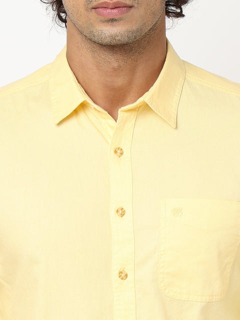 Yellow Solid Cotton Shirt - Shirt - 230324382