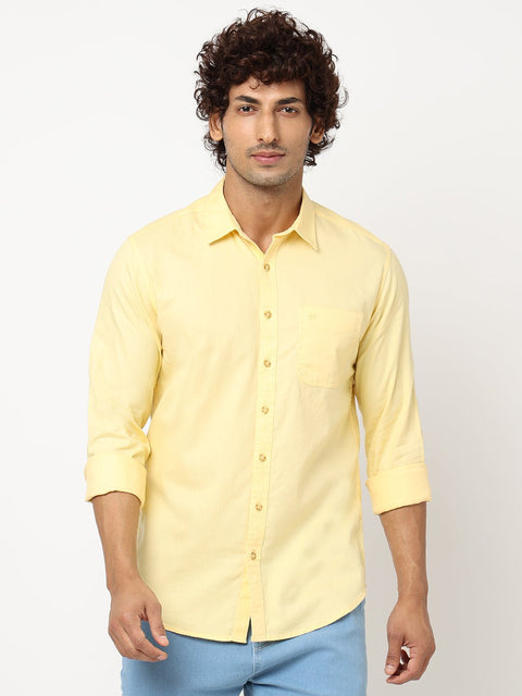 Yellow Solid Cotton Shirt - Shirt - 230324382