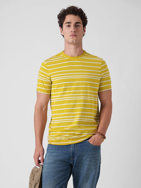 YELLOW STRIPE ROUND NECK SINGLE JERSEY T - SHIRT - T Shirt - 250730510