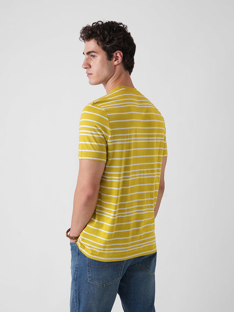 YELLOW STRIPE ROUND NECK SINGLE JERSEY T - SHIRT - T Shirt - 250730510