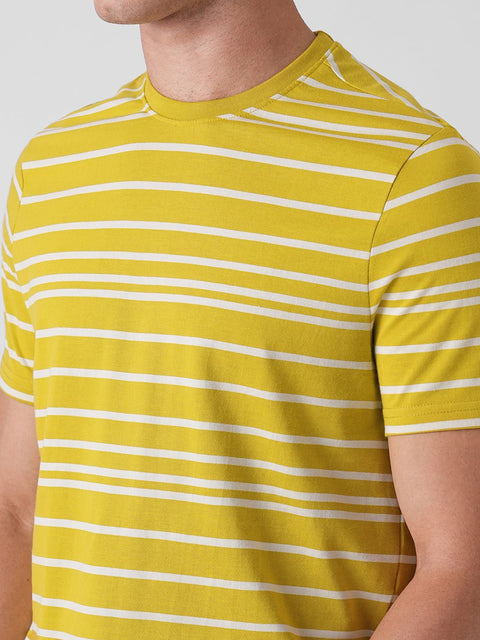 YELLOW STRIPE ROUND NECK SINGLE JERSEY T - SHIRT - T Shirt - 250730510