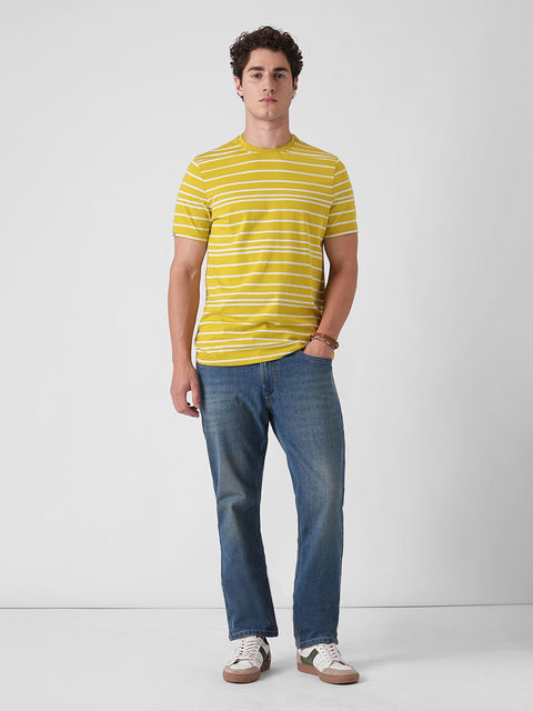 YELLOW STRIPE ROUND NECK SINGLE JERSEY T - SHIRT - T Shirt - 250730510