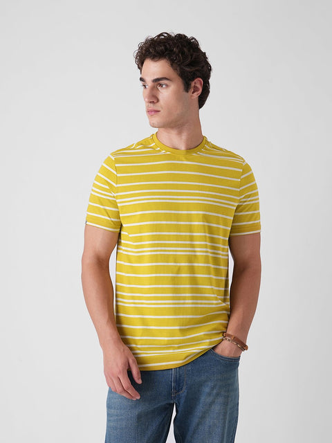 YELLOW STRIPE ROUND NECK SINGLE JERSEY T - SHIRT - T Shirt - 250730510