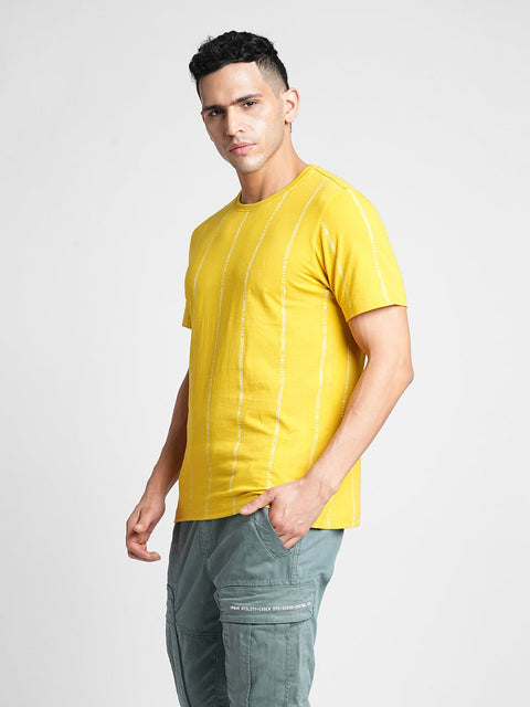 Yellow Striped Cotton T-shirt - T-Shirt - 230400397