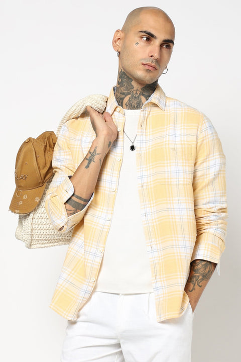 YELLOW TARTAN CHECKERED MENS SHIRT-Shirt - 250731916