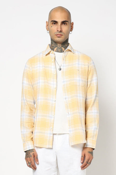 YELLOW TARTAN CHECKERED MENS SHIRT-Shirt - 250731916