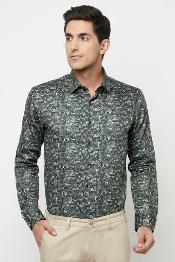 Forest Green Overall Printed Shirt