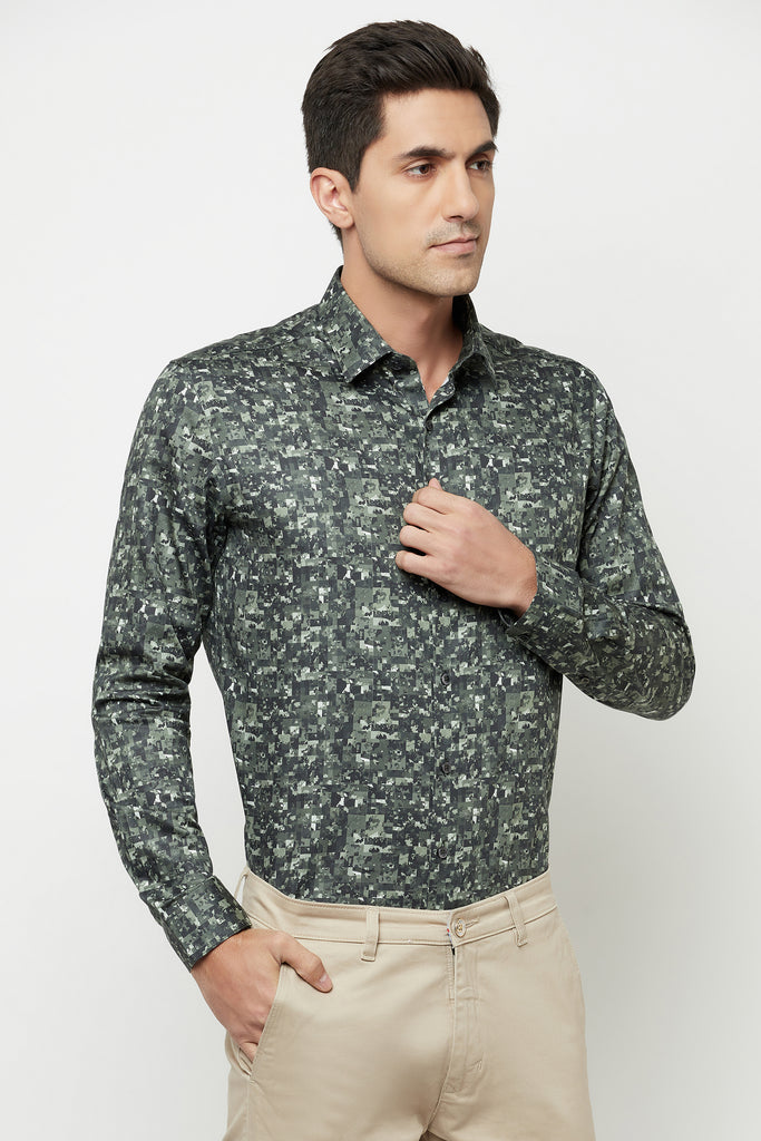 Olive Full Printed Cotton Shirt