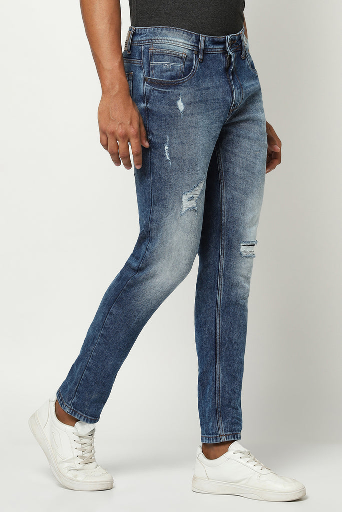 Mid Blue Distressed Denim Jeans