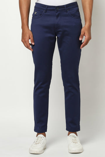 Blue Slim Fit Cotton Trousers