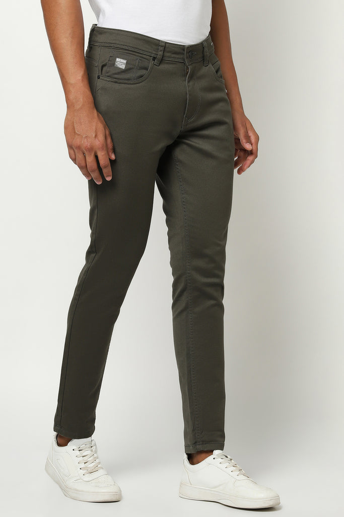 Olive Ankle Fit Cotton Trousers