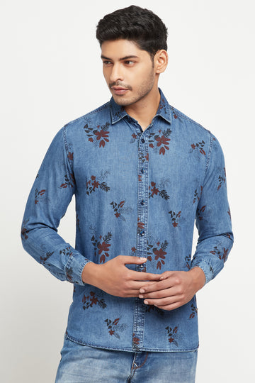 Blue Floral Cotton Shirt