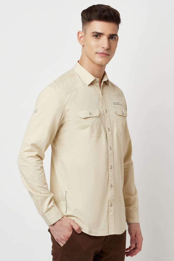Beige Solid Casual Shirt