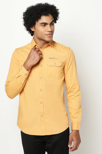 Orange Solid Cotton Shirt