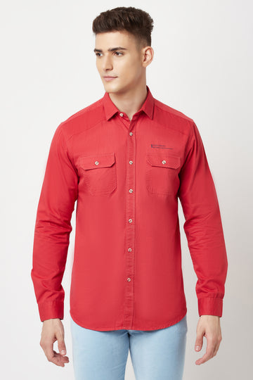 Red Full Sleeve Cotton Shirt