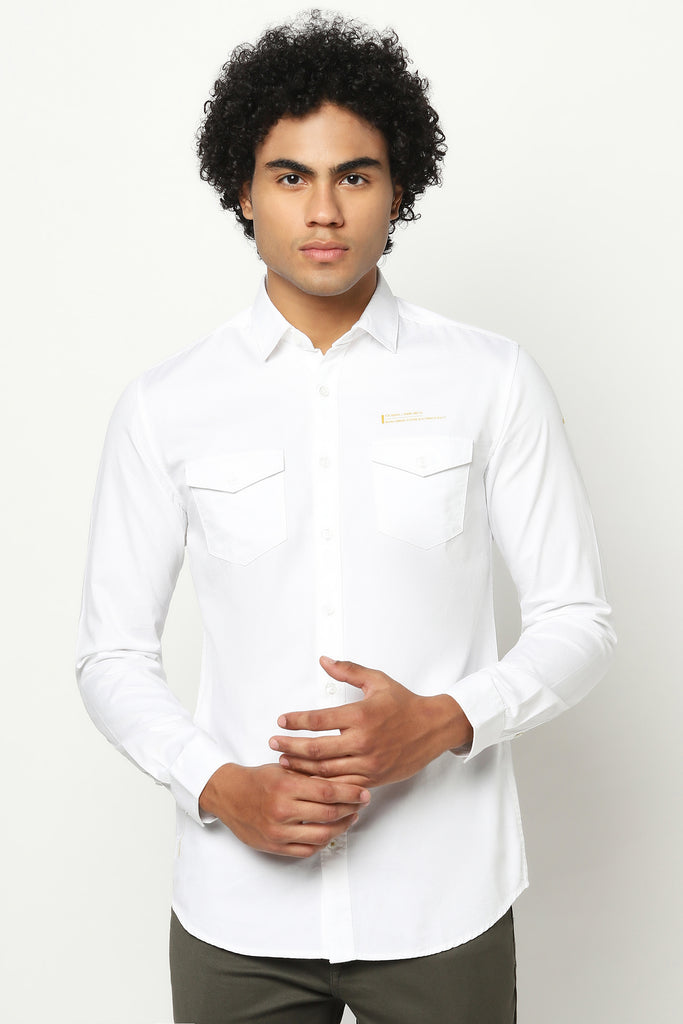 White Solid Two Pocket Shirt