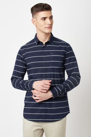Navy Blue Striped Cotton Shirt