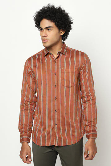Rust Striped Cotton Shirt