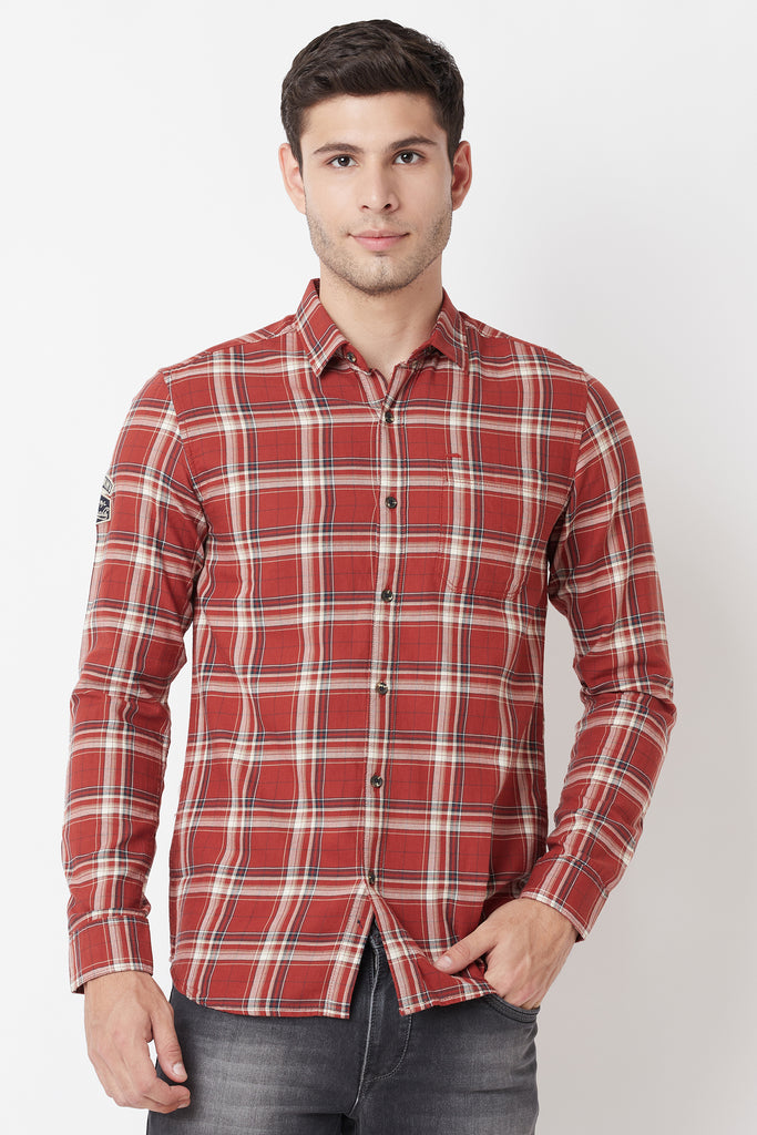 Rust Checked Casual Shirt