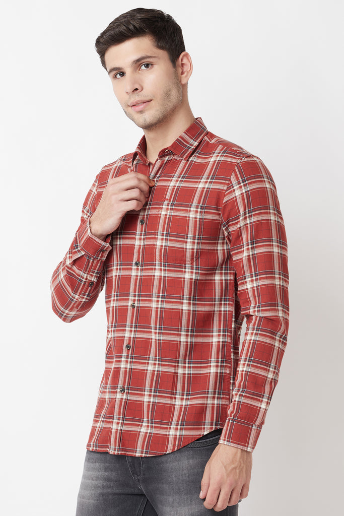 Rust Checked Casual Shirt