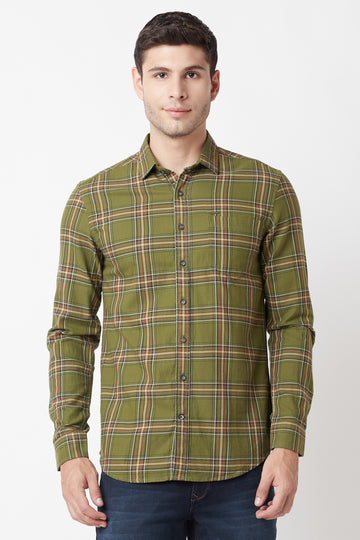 Olive Checked Casual Shirt